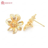 6PCS Flower 15x17MM 24K Brass Earrings Pins DIY Findings Accessories