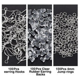 300pcs DIY Earrings Setting Silver Plated Earring Hooks Stud Plugs Jump Rings