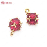 6PCS Zircon Champagne Brass Cube Charms Pendants