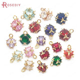6PCS Zircon Champagne Brass Cube Charms Pendants