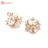 6PCS Zircon Champagne Brass Cube Charms Pendants