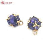 6PCS Zircon Champagne Brass Cube Charms Pendants