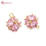 6PCS Zircon Champagne Brass Cube Charms Pendants