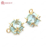6PCS Zircon Champagne Brass Cube Charms Pendants