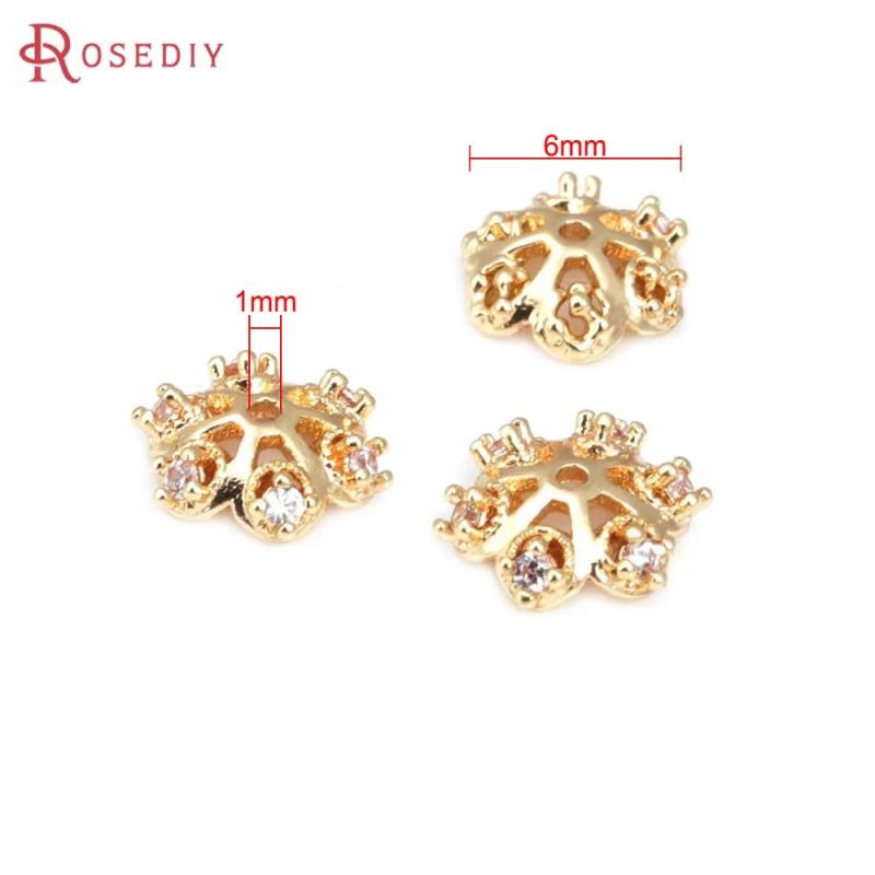 10PCS 6MM 8MM Brass Zircon Snowflake Flower Beads Caps Jewelry Making Supplies