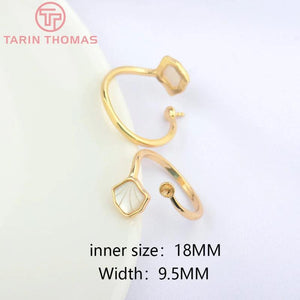 2PCS 20.5MM 24K Brass & Shell Adjustable Ring DIY Jewelry Findings
