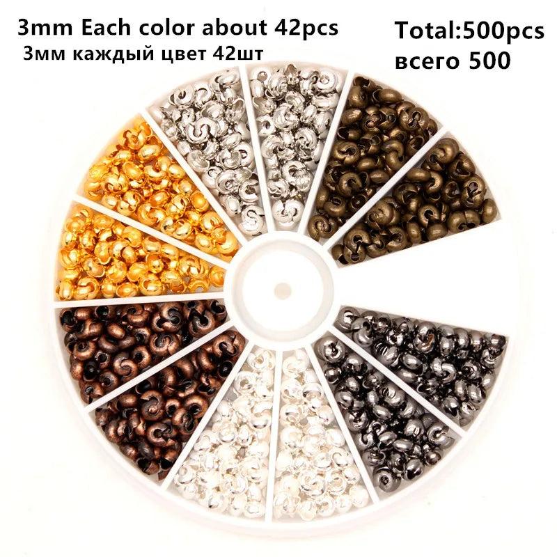 500pcs Mixed Style Iron Crimp Bead Covers Jewelry Finding