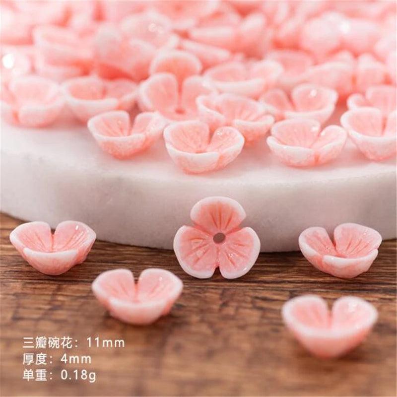 50pcs Pink Flower Resin Beads Hair Clip Jewelry Making Accessories
