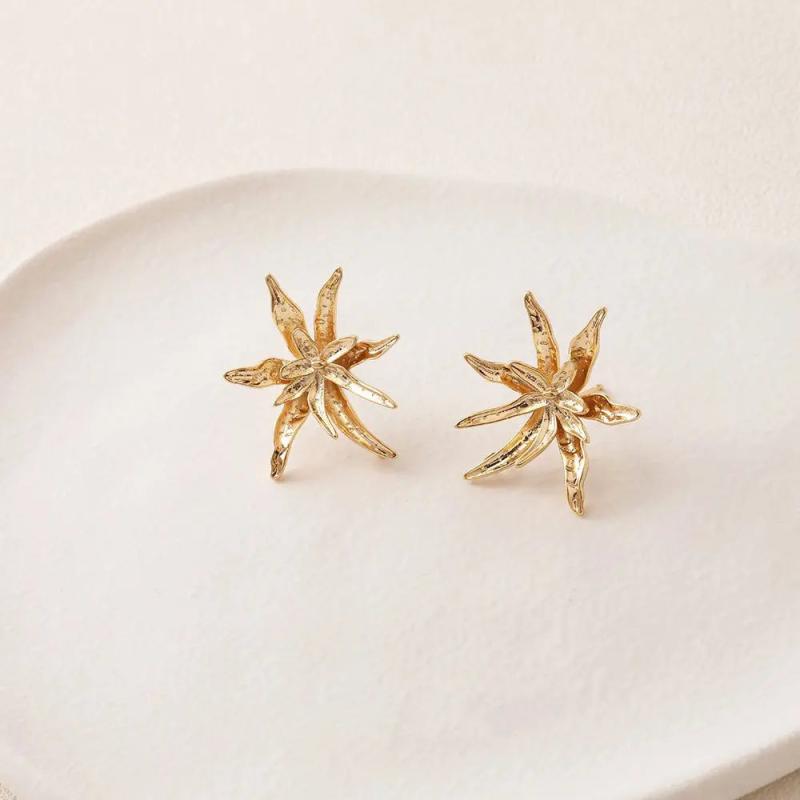 2PCS Flower Studs Earrings 14k Plated for DIY Jewelry Making