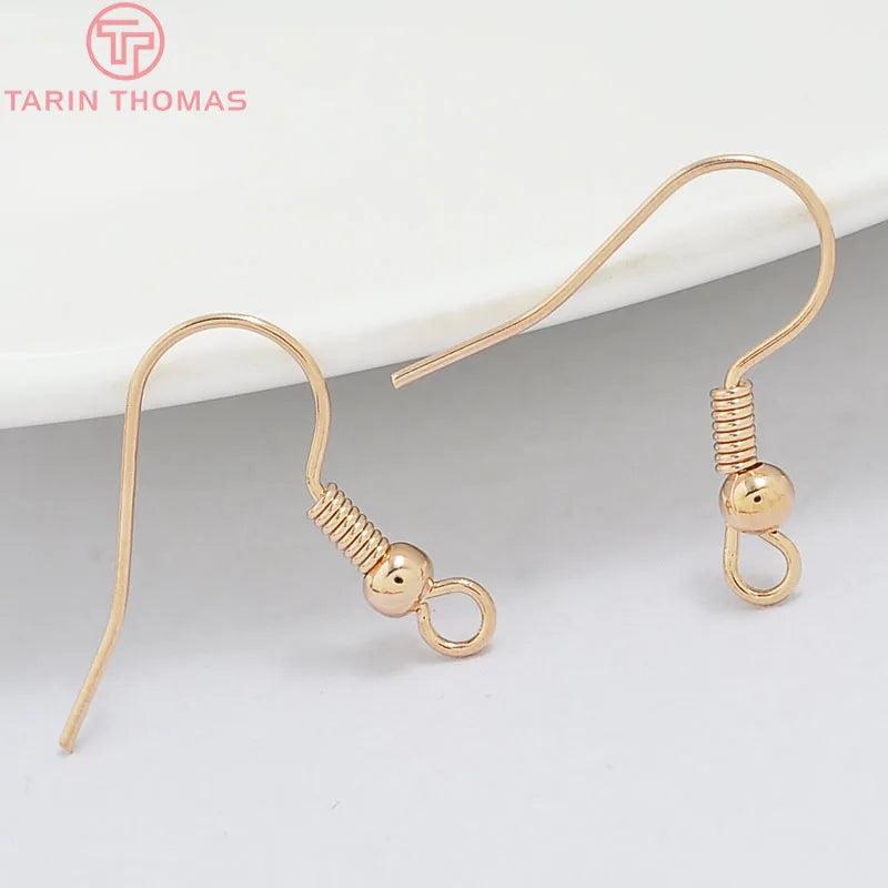 20PCS 24K Plated Brass Earring Hooks with Beads for DIY Jewelry Making