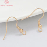 20PCS 24K Plated Brass Earring Hooks with Beads for DIY Jewelry Making
