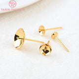 20PCS 4MM-10MM 24K Brass Round Half Pins Stud Earrings DIY Jewelry Findings