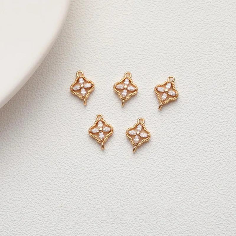 4PCS Pendant Brass with Zircon Charms for Jewelry Making