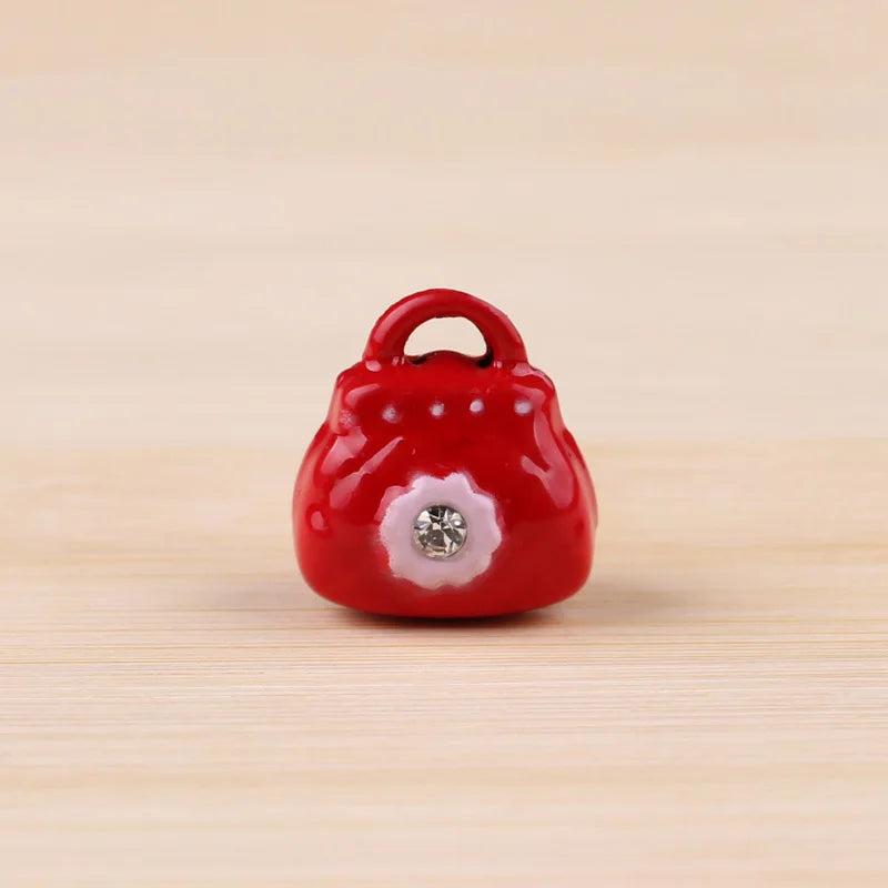 6pcs Red Cartoon Pet Copper Bells Love Heart Bag Money Key Ring