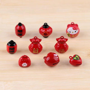 6pcs Red Cartoon Pet Copper Bells Love Heart Bag Money Key Ring
