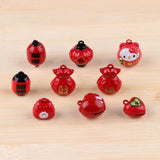 6pcs Red Cartoon Pet Copper Bells Love Heart Bag Money Key Ring