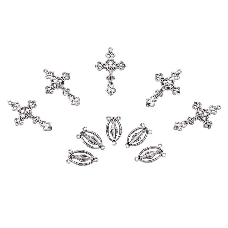 Alloy Antique Silver Crucifix Pendant and Rosary Center Sets for Jewelry Making