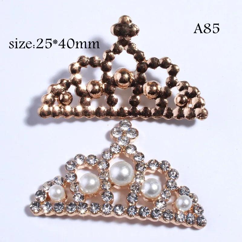 5Pcs Mixed Acrylic Rhinestone Crown Diy Buttons Bowknot Flower Embellishment
