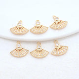 14K Brass Zircon Fan Shape Charms Pendants Jewelry DIY Supplies