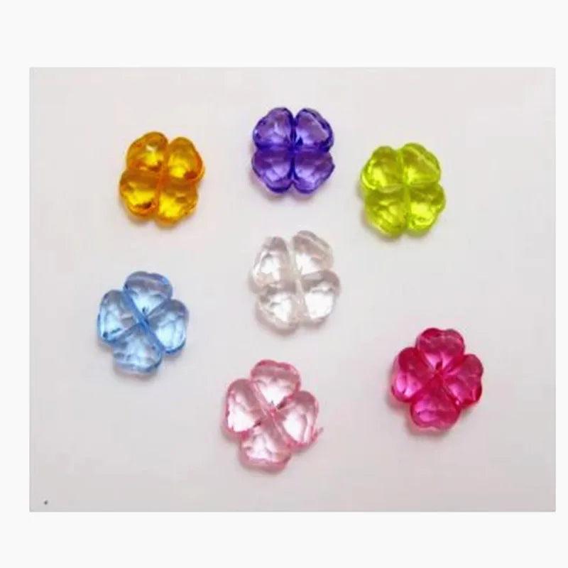 200 Mixed Color Acrylic Four Leaf Clover Beads Charms 11mm