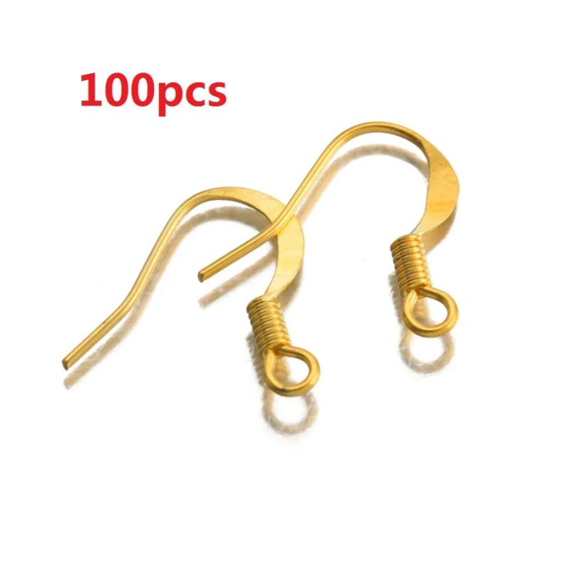 100Pcs Brass 18K Plated Ear Wire Coil Earrings Hook For DIY Jewelry Making
