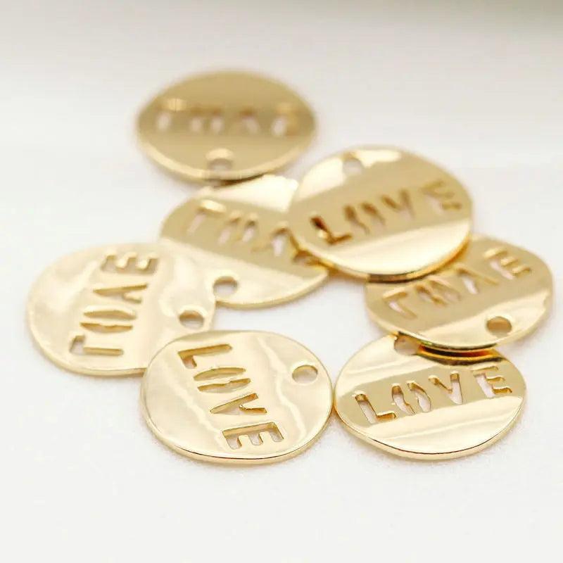 10PCS 12MM 14K Round Love Charms Pendants