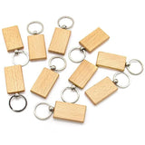 5Pcs Wooden Keychain Record Closure Rectangular Engraving Keyrings DIY Blanks