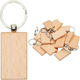 5Pcs Wooden Keychain Record Closure Rectangular Engraving Keyrings DIY Blanks