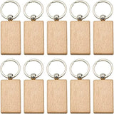 5Pcs Wooden Keychain Record Closure Rectangular Engraving Keyrings DIY Blanks