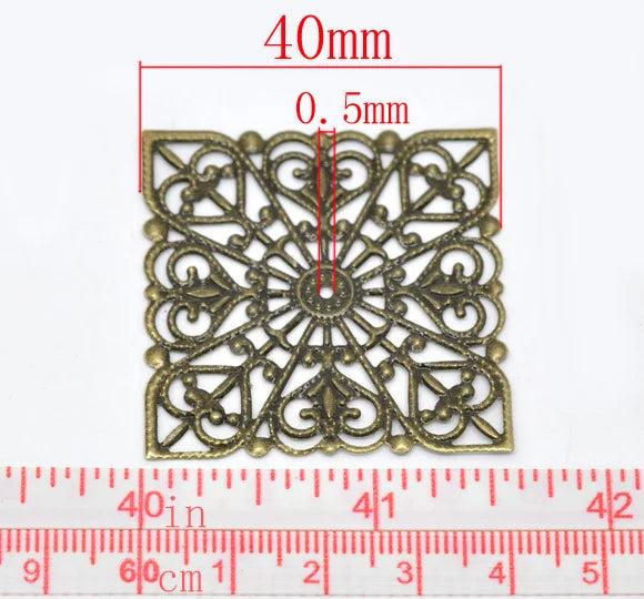 50PCS Hollow Iron Filigree Stamping Square Antique For DIY Earring