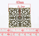 50PCS Hollow Iron Filigree Stamping Square Antique For DIY Earring