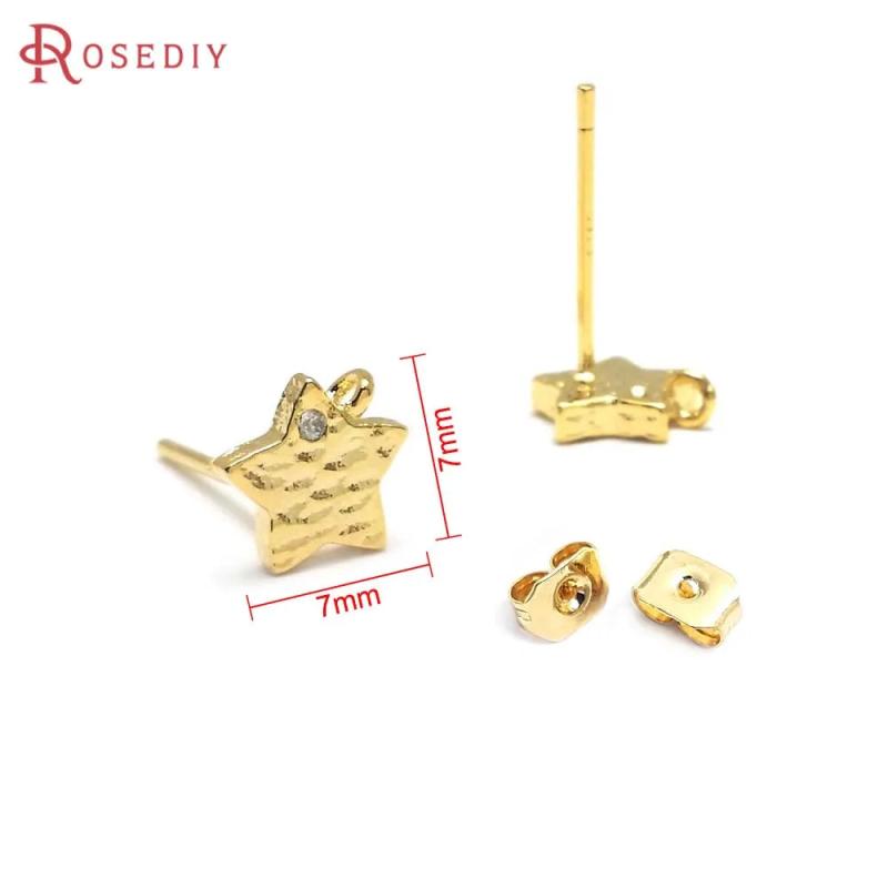 24K Brass Zircon Sun Star Stud Earrings Pins Jewelry Making Diy