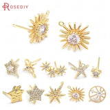 24K Brass Zircon Sun Star Stud Earrings Pins Jewelry Making Diy