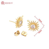 24K Brass Zircon Sun Star Stud Earrings Pins Jewelry Making Diy