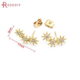 24K Brass Zircon Sun Star Stud Earrings Pins Jewelry Making Diy