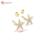 24K Brass Zircon Sun Star Stud Earrings Pins Jewelry Making Diy
