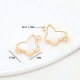 14K Brass Shell Heart Butterfly 2 Holes Charms Pendants