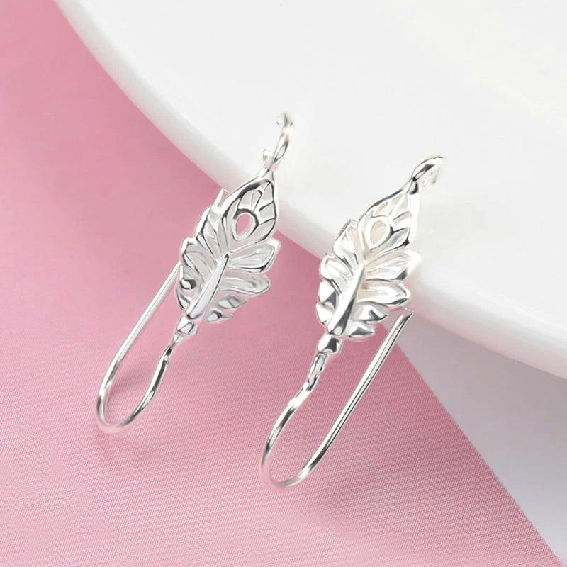 925 Sterling Silver Feather Earring Hooks Pair 22x5.8mm