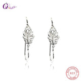925 Sterling Silver Feather Earring Hooks Pair 22x5.8mm