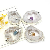 Agate Geode Slice Pendant Natural Stone for DIY Jewelry Making 42x49mm