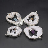 Agate Geode Slice Pendant Natural Stone for DIY Jewelry Making 42x49mm