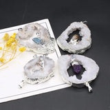 Agate Geode Slice Pendant Natural Stone for DIY Jewelry Making 42x49mm
