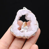 Agate Geode Slice Pendant Natural Stone for DIY Jewelry Making 42x49mm