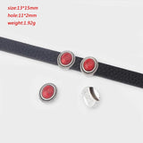5pcs Silver Red/Blue/Turquoise Beads 10x2mm Flat Leather Sliders For Bracelet