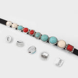 5pcs Silver Red/Blue/Turquoise Beads 10x2mm Flat Leather Sliders For Bracelet