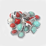 5pcs Silver Red/Blue/Turquoise Beads 10x2mm Flat Leather Sliders For Bracelet