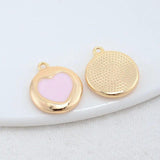14K Brass Round Heart Charms Pendants Jewelry Making Supplies