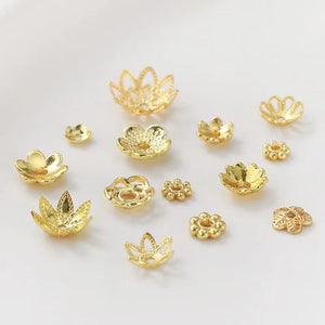 10pcs 18K Plated Brass Spacer Beads Flower Caps Bracelet Necklace DIY Jewelry