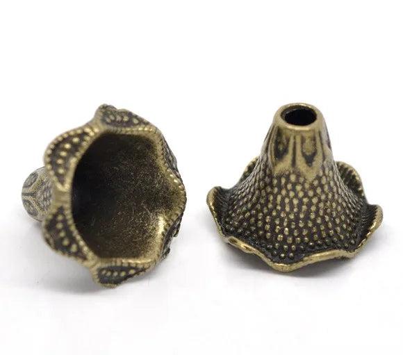 Vintage Petunia Flower Bead Caps Antique Bronze DIY Necklace Jewelry 10PCs