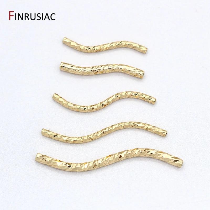 14k Gold Plated Corrugated Tube Wavy Curved Beads for Jewelry Making
